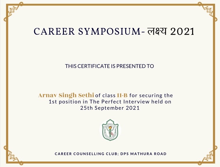 Interview event, first place, certificate