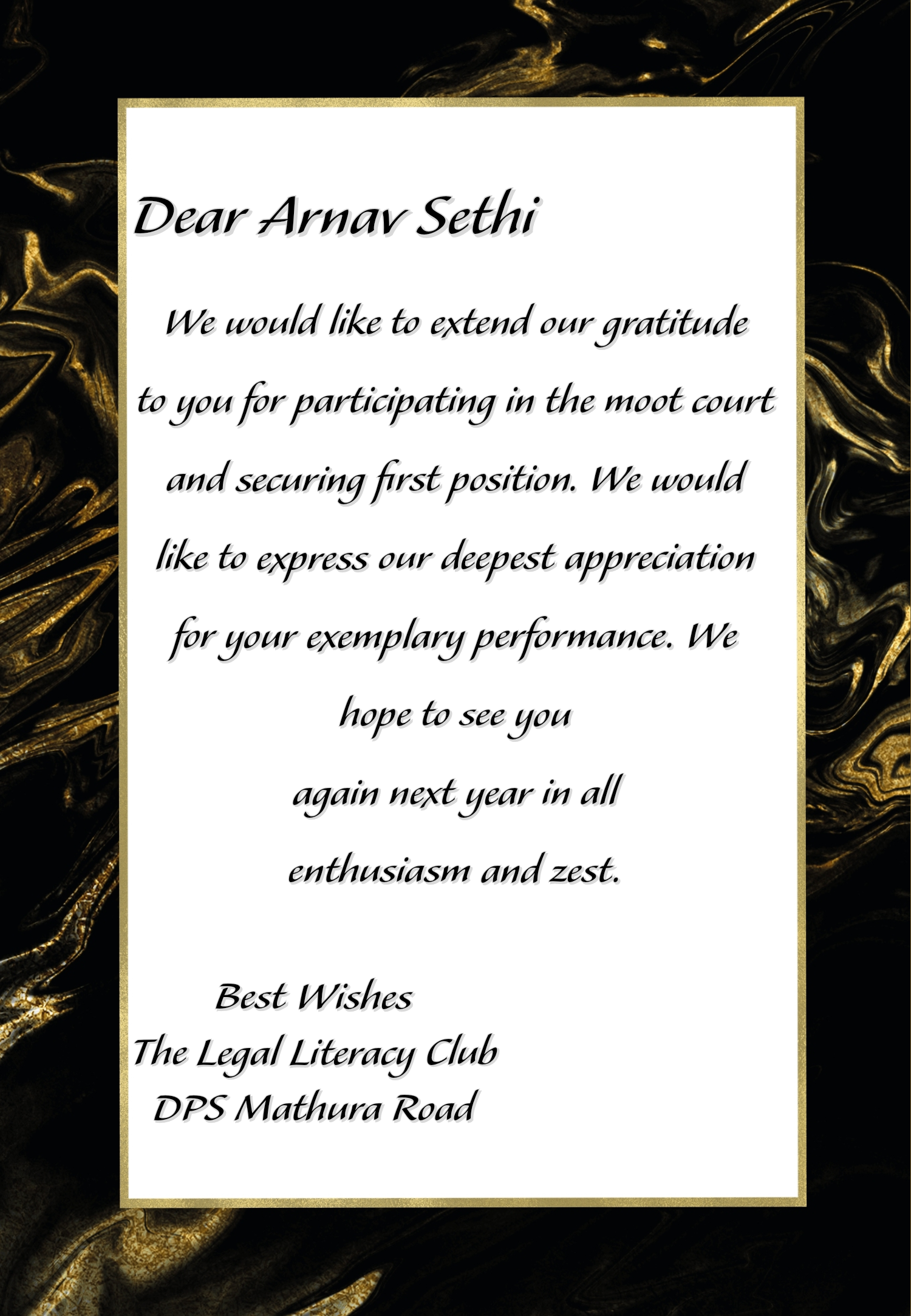 Moot court, certificate
