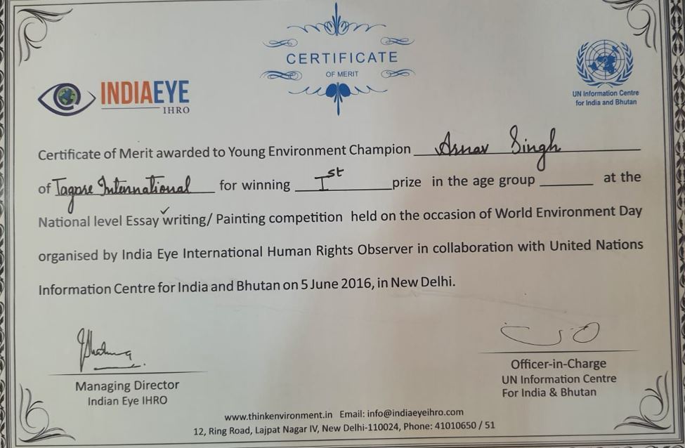 Essay writing, first prize, certificate
