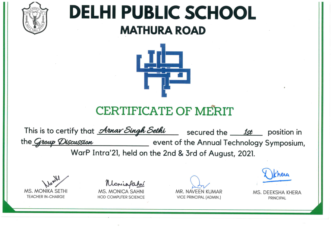 Group discussion, certificate