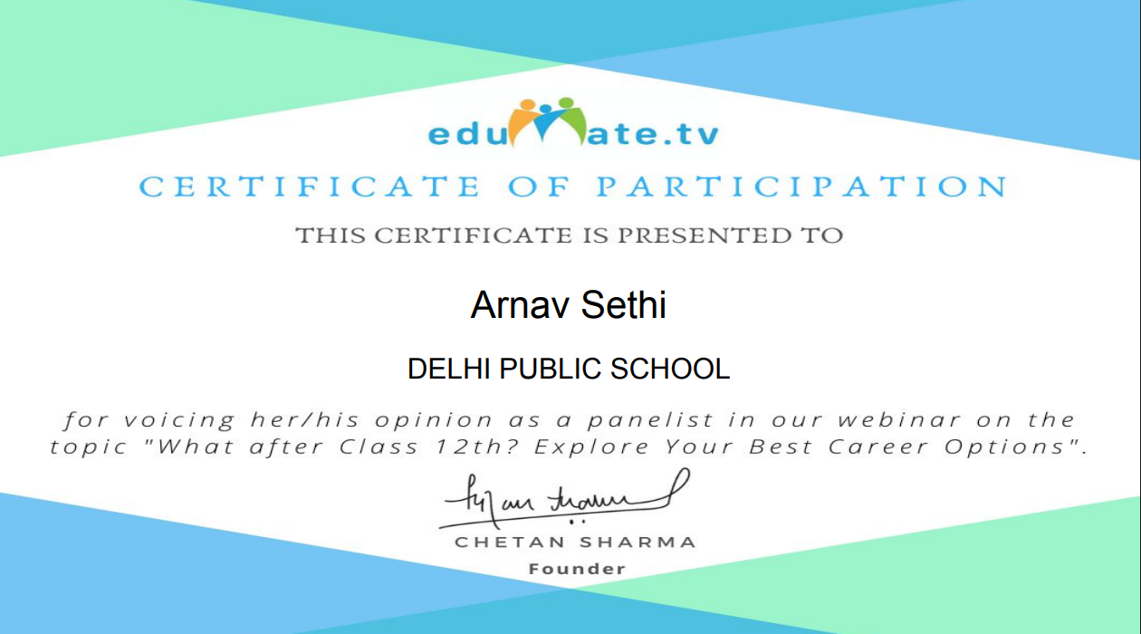 Edumate panellist, certificate