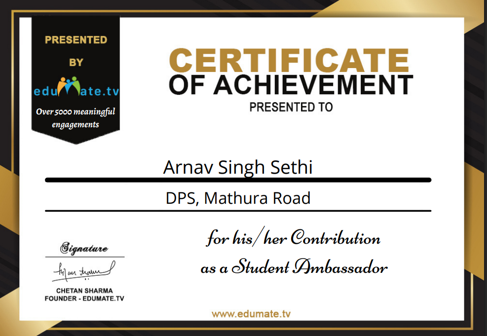 Student ambassador, certificate