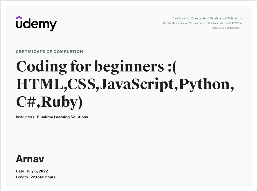 Udemy course completion (2), certificate